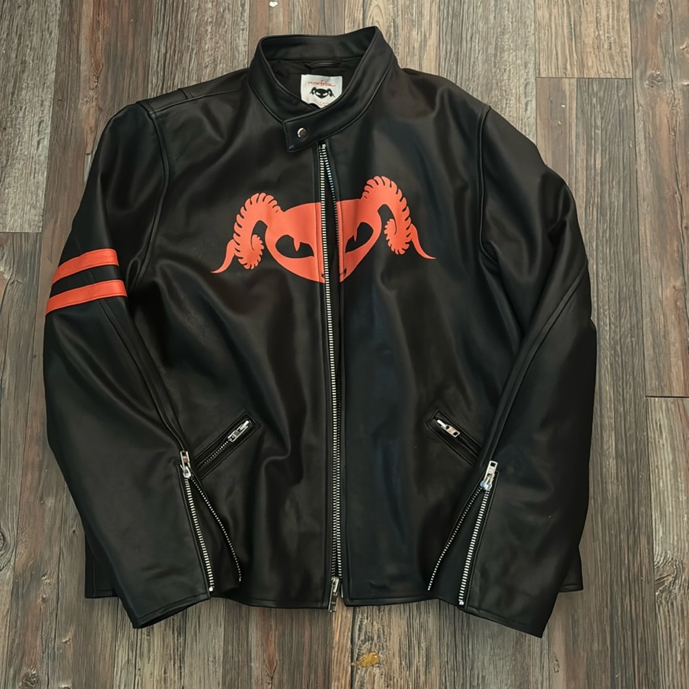 Official Puscifer band leather jacket NEVER WORN Red Queen B Logo Size XXL